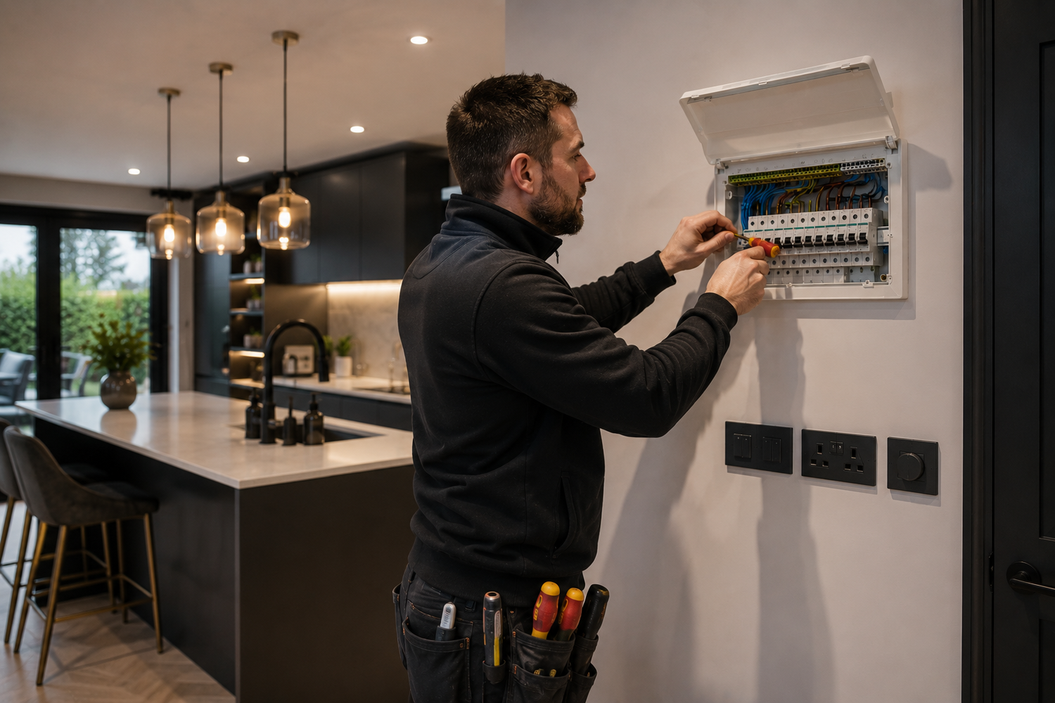 Electrician carrying out electrical work in Dudley property