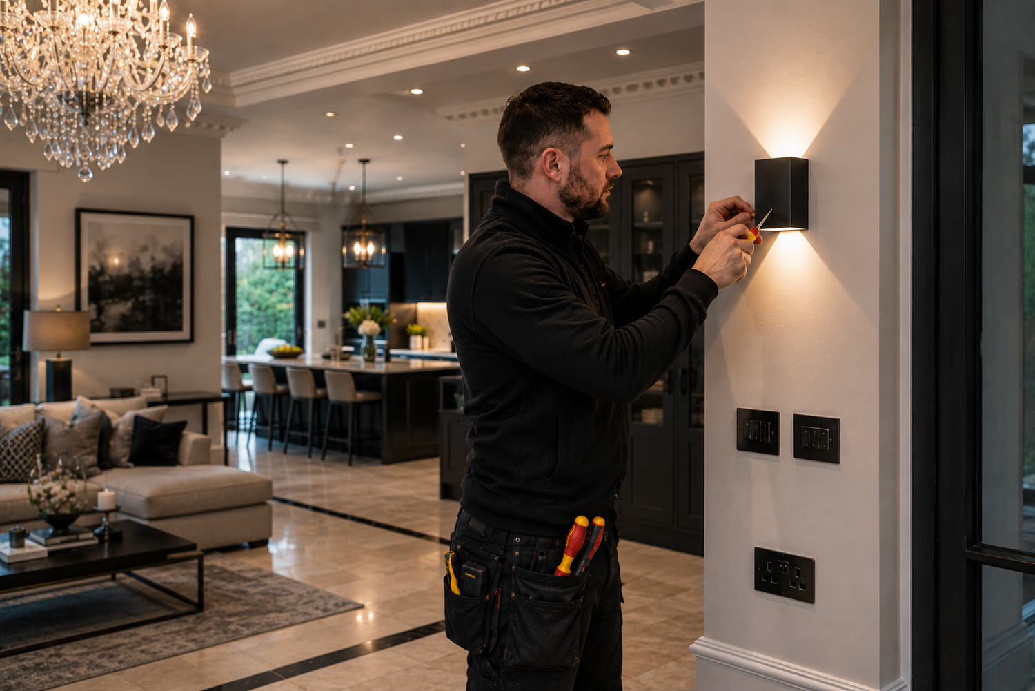 Electrician carrying out electrical work in Longbridge property
