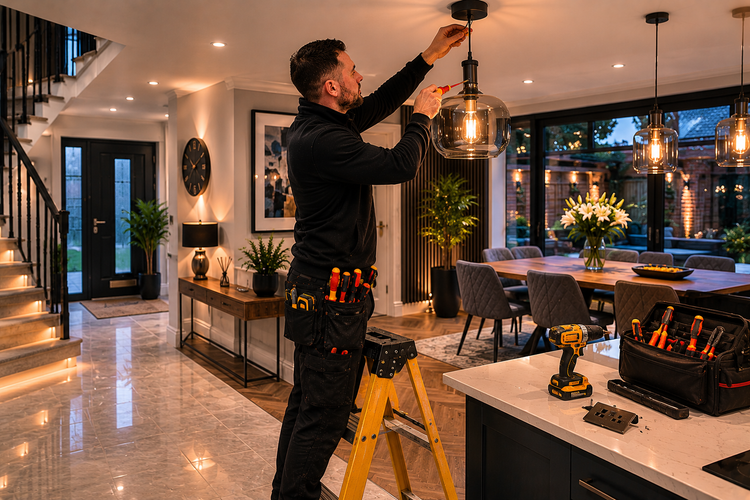 Electrician carrying out electrical work in Tipton property